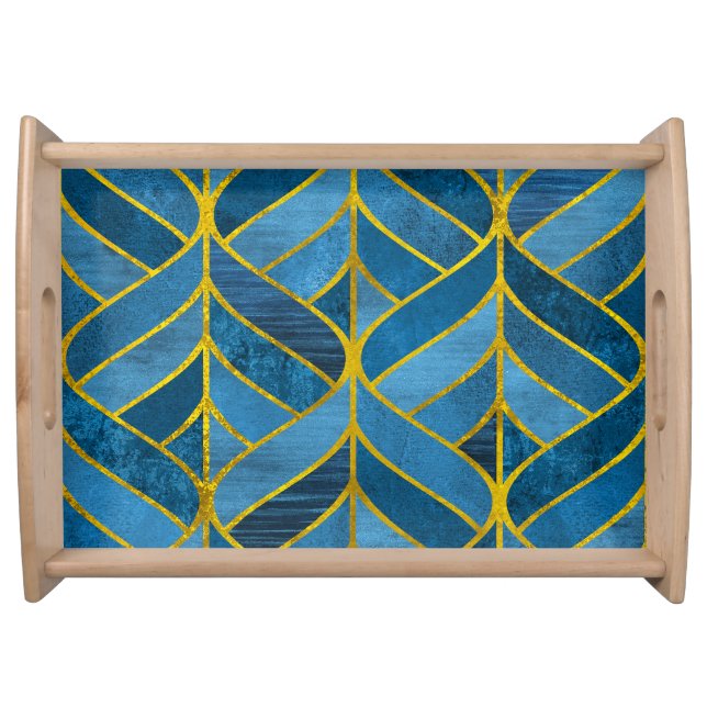 Gold Blue Grunge Pattern Serving Tray (Front)