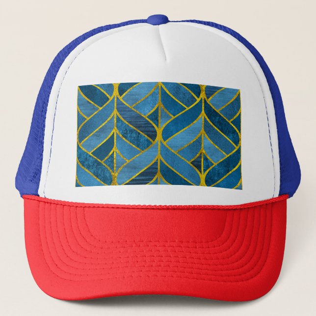 Gold Blue Grunge Pattern Trucker Hat (Front)
