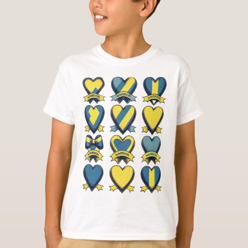 Gold Blue Heart Down Syndrome Awareness Warrior T_Shirt