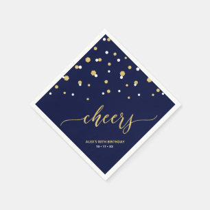 Gold & Blue Hexagon Confetti Cheers Custom Party Napkins