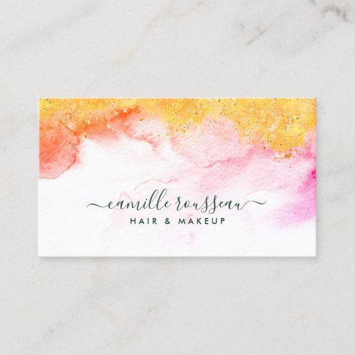 Gold Blue Hot Pink Gold Modern Watercolor  Business Card