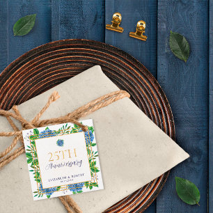 Gold Blue Hydrangea 25th Wedding Anniversary  Favor Tags