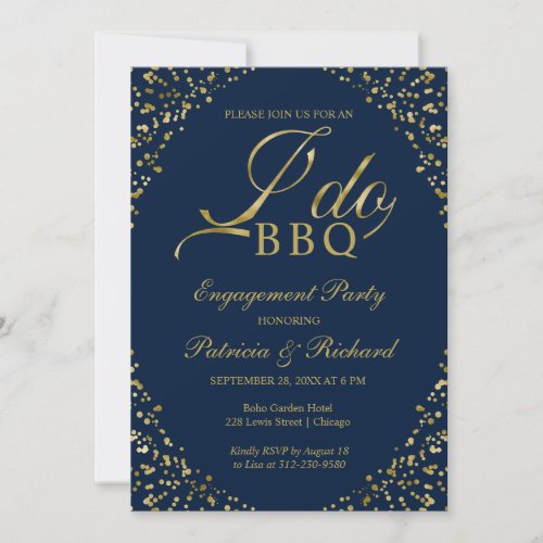 Gold  Blue I DO BBQ Engagement Party Invitation