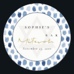 GOLD BLUE INDIGO WATERCOLOR DOTS BAR BAT MITZVAH CLASSIC ROUND STICKER<br><div class="desc">If you need any further customisation please feel free to message me on yellowfebstudio@gmail.com.</div>