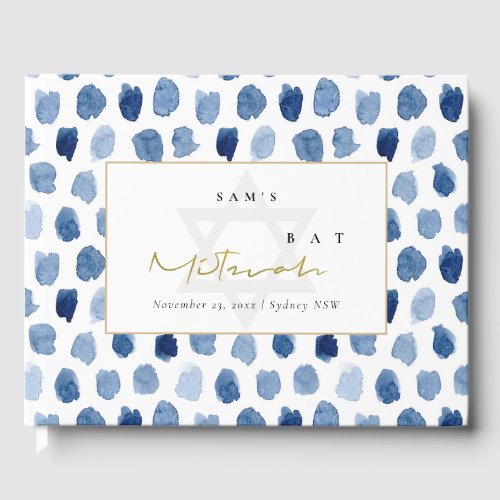 GOLD BLUE INDIGO WATERCOLOR DOTS BAR BAT MITZVAH