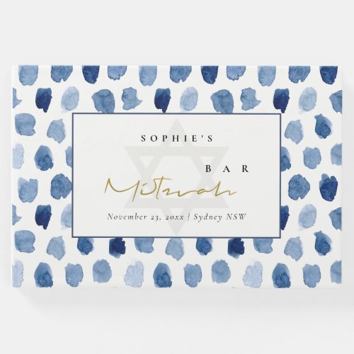 GOLD BLUE INDIGO WATERCOLOR DOTS BAR BAT MITZVAH GUEST BOOK