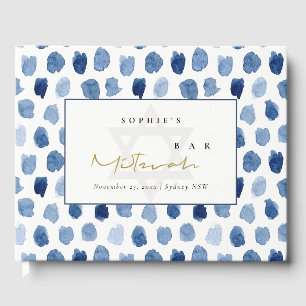 GOLD BLUE INDIGO WATERCOLOR DOTS BAR BAT MITZVAH GUEST BOOK