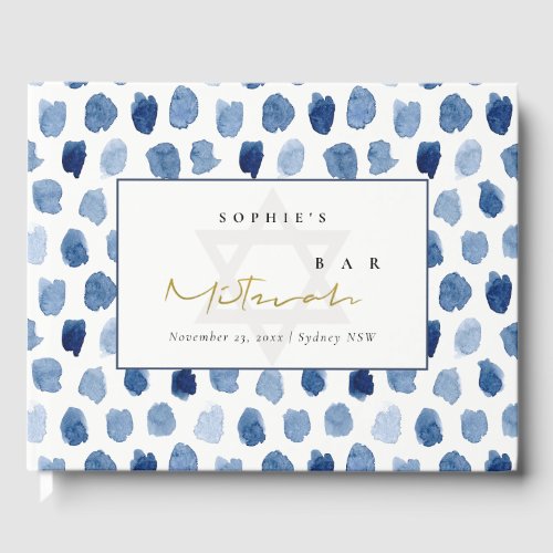 GOLD BLUE INDIGO WATERCOLOR DOTS BAR BAT MITZVAH