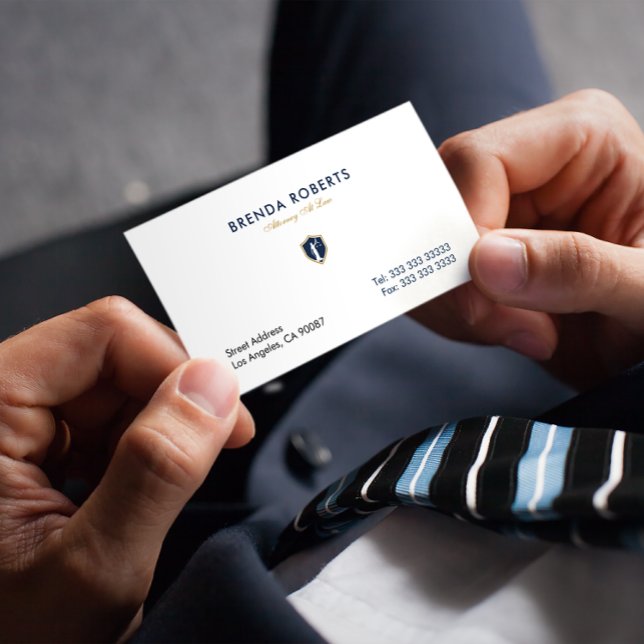 Gold  Blue Lady Justice Badge Attorney at Law Business Card (Creator Uploaded)