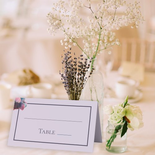 Gold Blue Lavender Purple Hydrangea Wedding Table Place Card