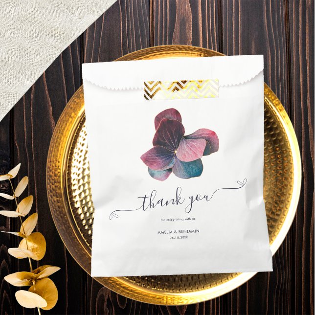 Gold Blue Lavender Purple Hydrangeas Wedding Favor Bag (Creator Uploaded)