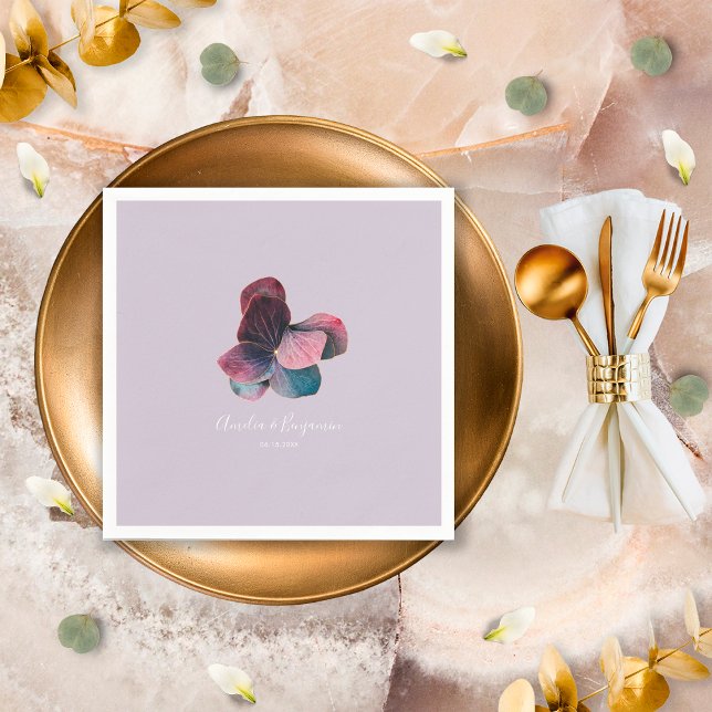Gold Blue Lavender Purple Hydrangeas Wedding Napkins (Creator Uploaded)