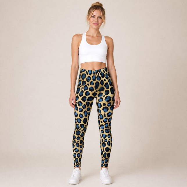 Gold Blue Leopard Leggings (Creator Uploaded)