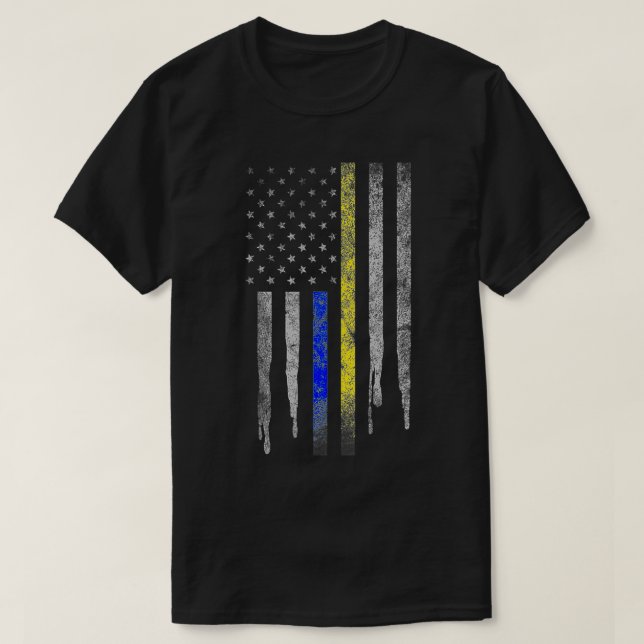 Gold Blue Line 911 Police Dispatcher First Respond T-Shirt (Design Front)