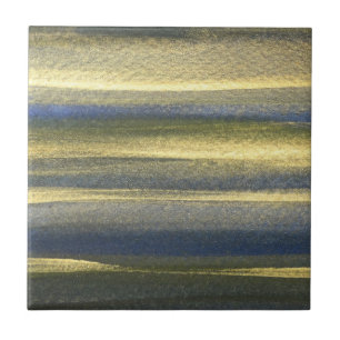Gold Blue Lines Ceramic Photo Tile