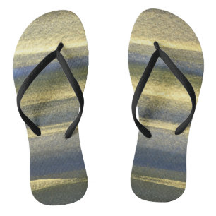 Gold Blue Lines Custom Adult, Slim Straps Flip Flops