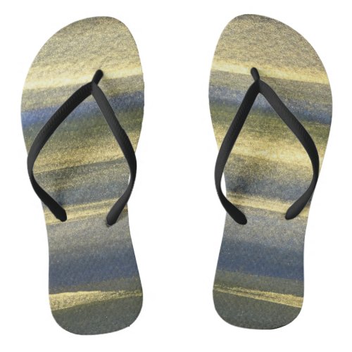 Gold Blue Lines Custom Adult Slim Straps Flip Flops