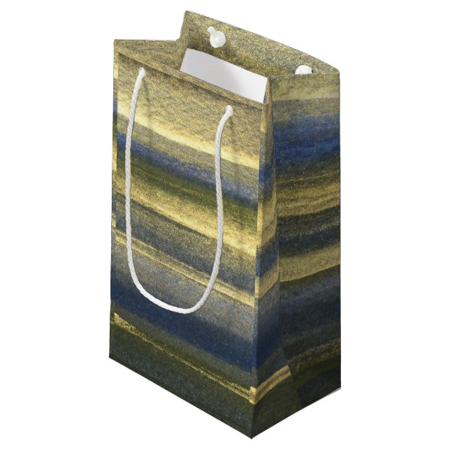 Gold Blue Lines Custom Gift Bag - Small, Glossy (Front Angled)
