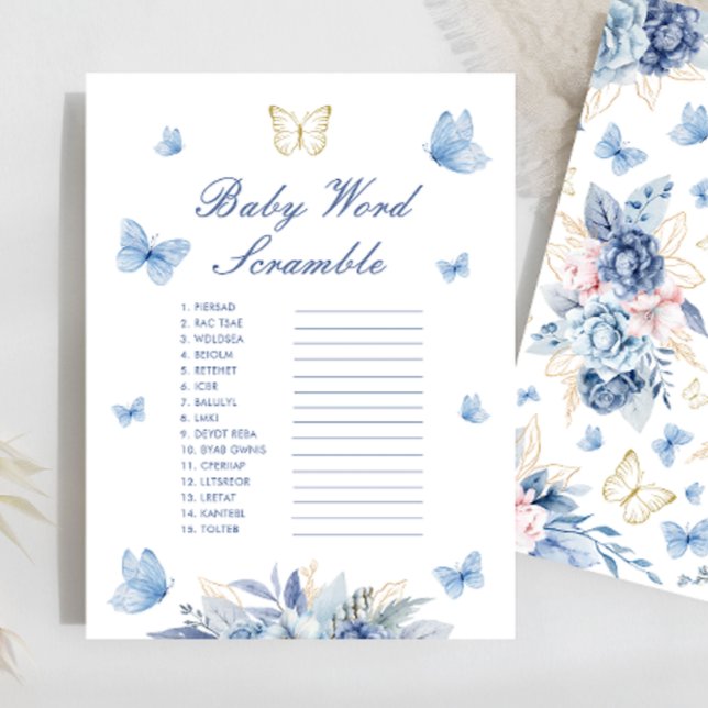 Gold Blue Little Butterfly Baby Word Scramble Game (Creator Uploaded)
