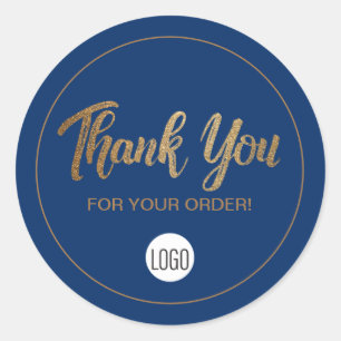 Gold blue Logo here Thank you for your Order Classic Round Sticker