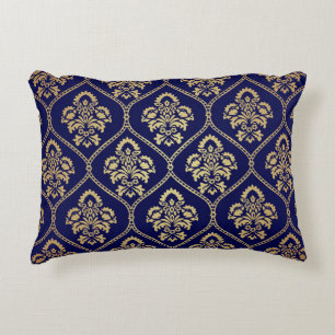 Gold & Blue: Luxury Damask Accent Pillow