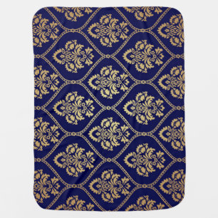 Gold & Blue: Luxury Damask Baby Blanket