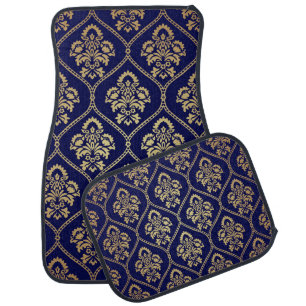 Gold & Blue: Luxury Damask Car Floor Mat