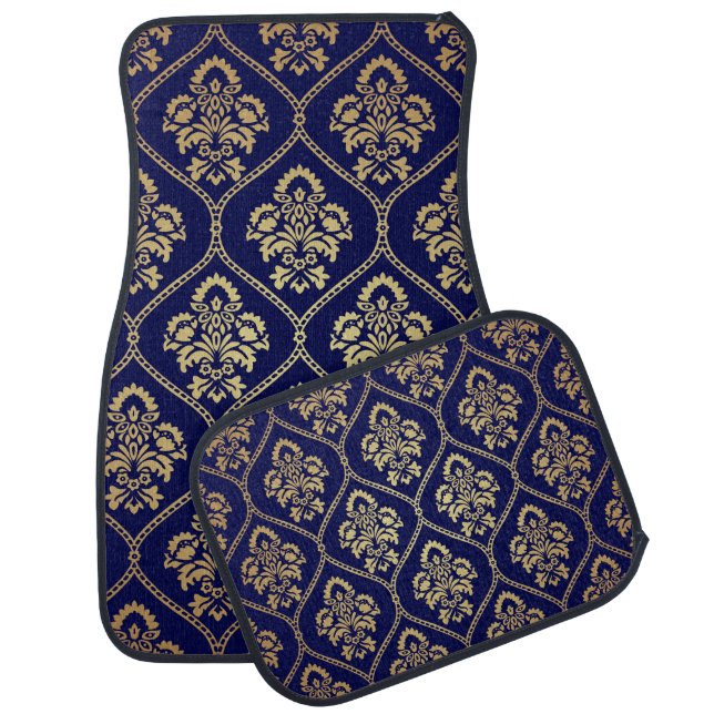Gold & Blue: Luxury Damask Car Floor Mat (Set)