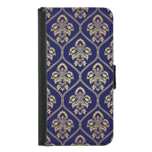Gold & Blue: Luxury Damask Samsung Galaxy S5 Wallet Case