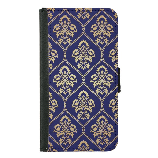 Gold & Blue: Luxury Damask Samsung Galaxy Wallet Case (Front)