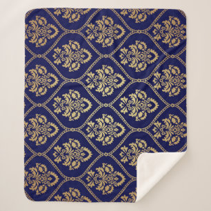 Gold & Blue: Luxury Damask Sherpa Blanket