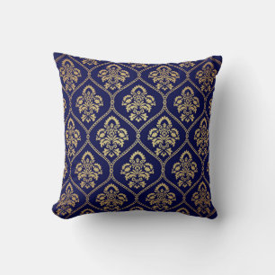 Gold & Blue: Luxury Damask Throw Pillow