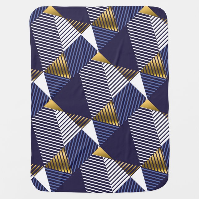 Gold Blue Luxury: Geometric Seamless Pattern Baby Blanket (Front)