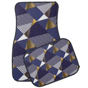 Gold Blue Luxury: Geometric Seamless Pattern Car Floor Mat