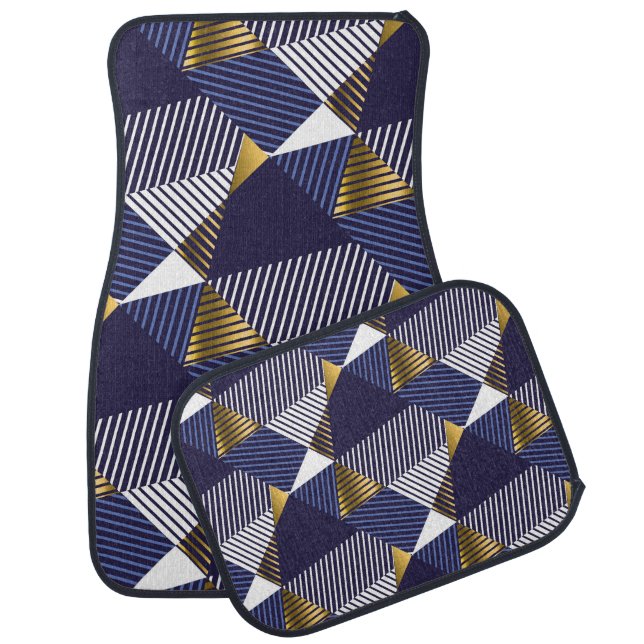 Gold Blue Luxury: Geometric Seamless Pattern Car Floor Mat (Set)