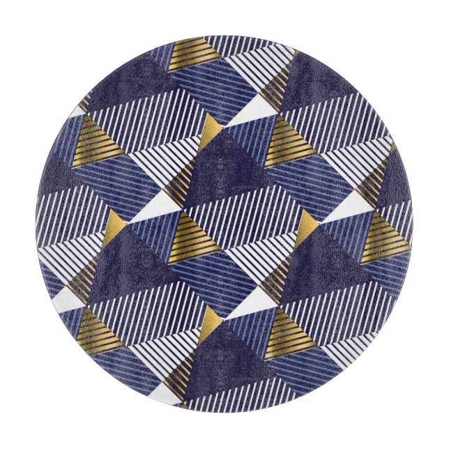Gold Blue Luxury: Geometric Seamless Pattern Cutting Board (Front)