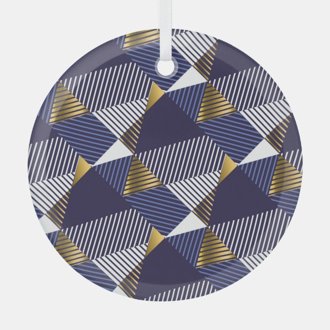 Gold Blue Luxury: Geometric Seamless Pattern Glass Ornament (Front)