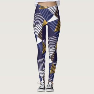 Gold Blue Luxury: Geometric Seamless Pattern Leggings