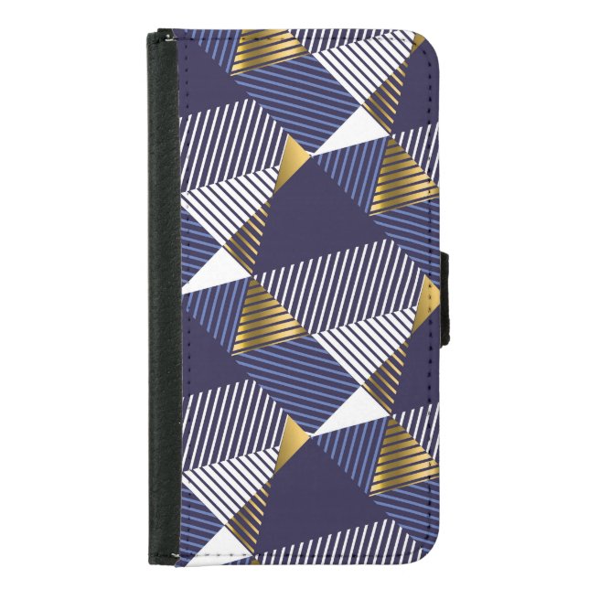 Gold Blue Luxury: Geometric Seamless Pattern Samsung Galaxy Wallet Case (Front)