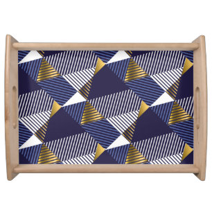 Gold Blue Luxury: Geometric Seamless Pattern Serving Tray
