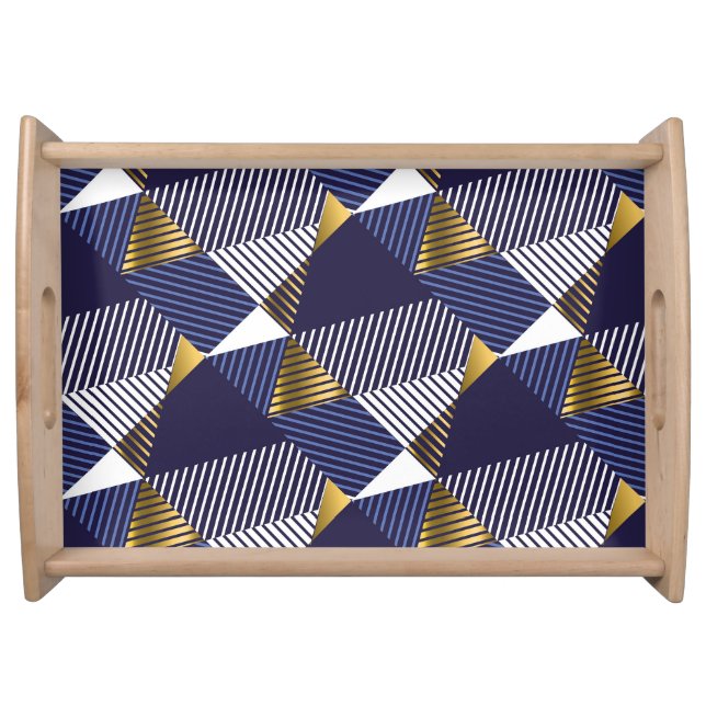Gold Blue Luxury: Geometric Seamless Pattern Serving Tray (Front)