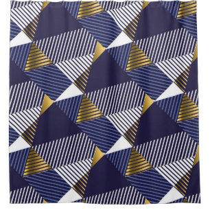 Gold Blue Luxury: Geometric Seamless Pattern Shower Curtain