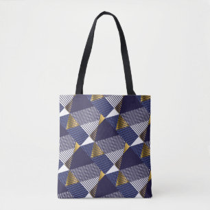 Gold Blue Luxury: Geometric Seamless Pattern Tote Bag