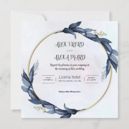 Gold Blue Luxury Weddind Invitation (Square)
