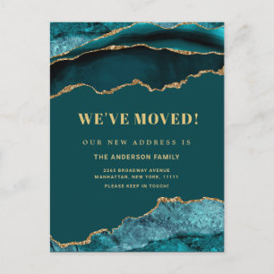 Gold Blue Marble New Address Moving Announcement Postcard