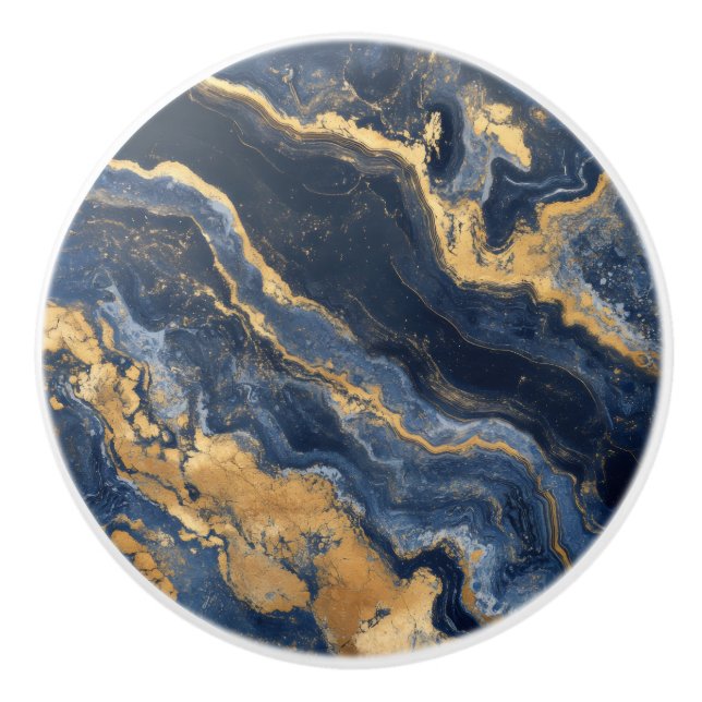 Gold Blue Marble Pattern Ceramic Knob (Front)