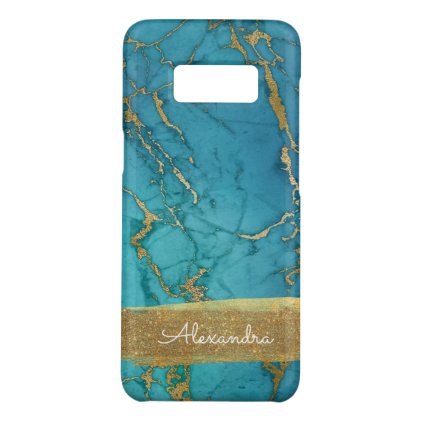 Gold &amp; Blue Marble with Gold Foil Glitter Monogram Case-Mate Samsung Galaxy S8 Case
