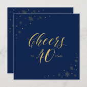 Gold & Blue | Modern 40th Birthday Party Square Invitation (Front/Back)