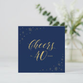 Gold & Blue | Modern 40th Birthday Party Square Invitation (Standing Front)