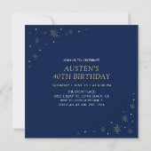 Gold & Blue | Modern 40th Birthday Party Square Invitation (Back)